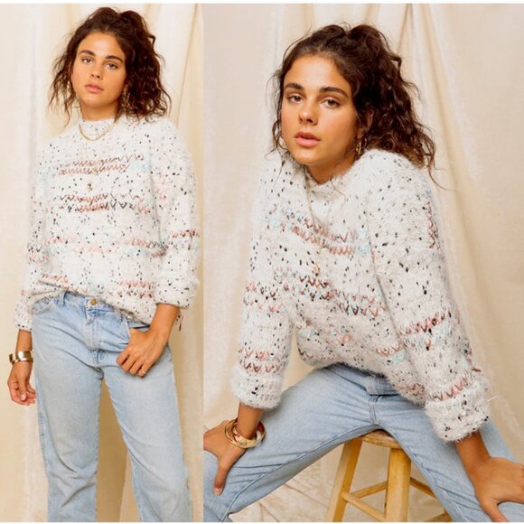 RAGA x ANTHROPOLOGIE Faye Mock Neck Speckled Eyelash Knit Gray Sweater Size S - Picture 1 of 8